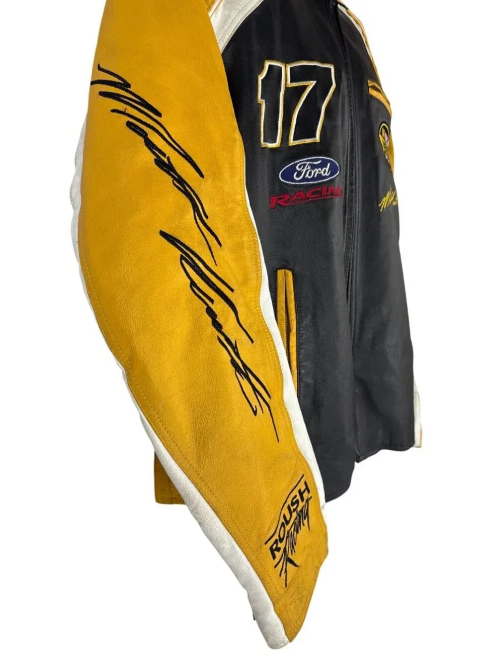 Vtg Wilsons Leather NASCAR Jacket Matt Kenseth 17 DeWalt Racing Bomber Black Yel